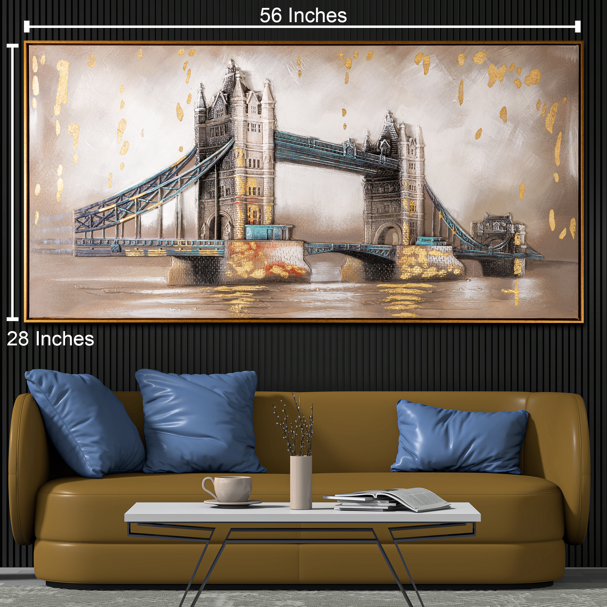 Majestic Crossing Tower Bridge London 100% Hand Wall Decor Paintings for Home & Wall Decoration Items (56 x 28 Inches)