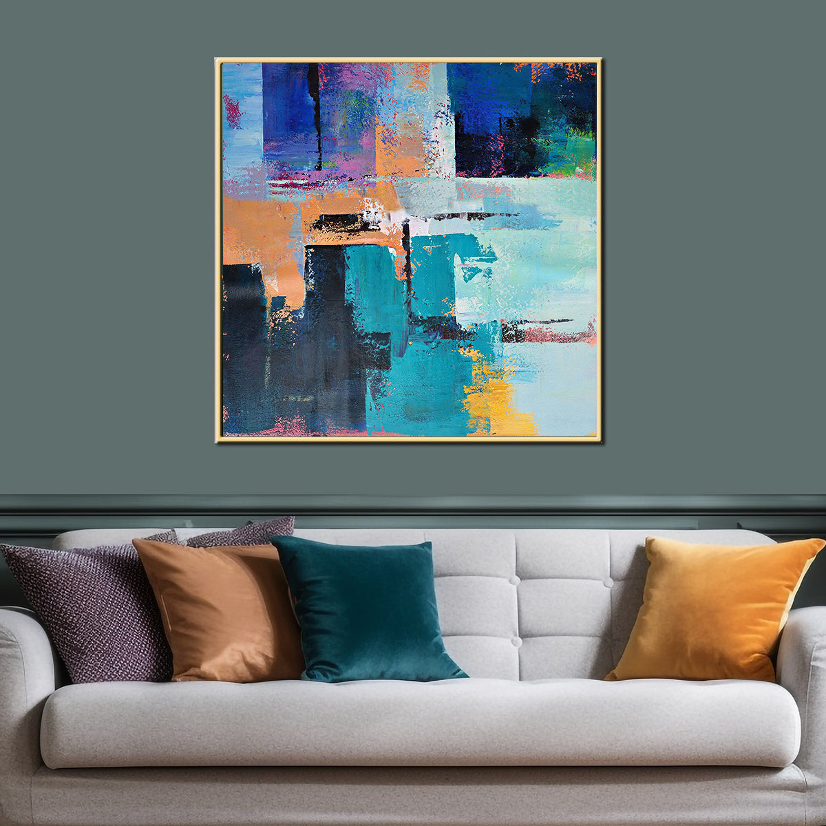 Abstract Floral Design Framed Canvas Wall Art
