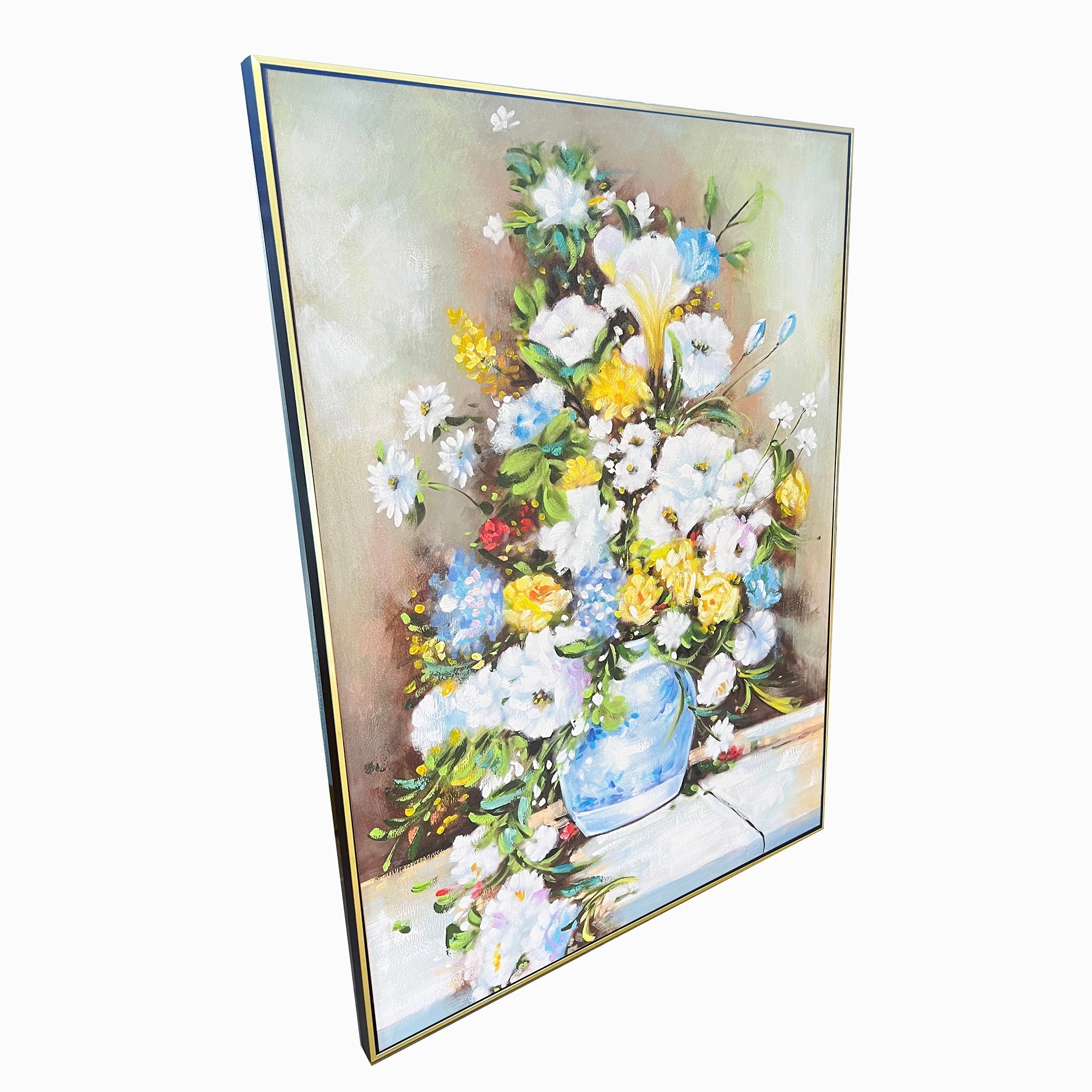 Blossoming Joy Wall Art Hand Wall Decor Paintings for Home (With outer Floater Frame) (34x45.5 Inches)