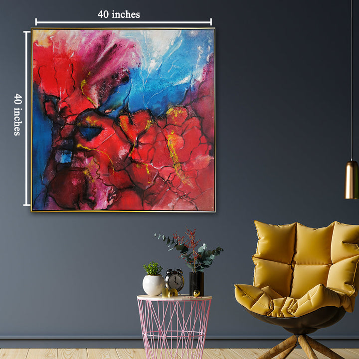 The Hues of Spring 100% Hand Painted Wall Decor Paintings for Home (With outer Floater Frame) (40 x 40 Inches)