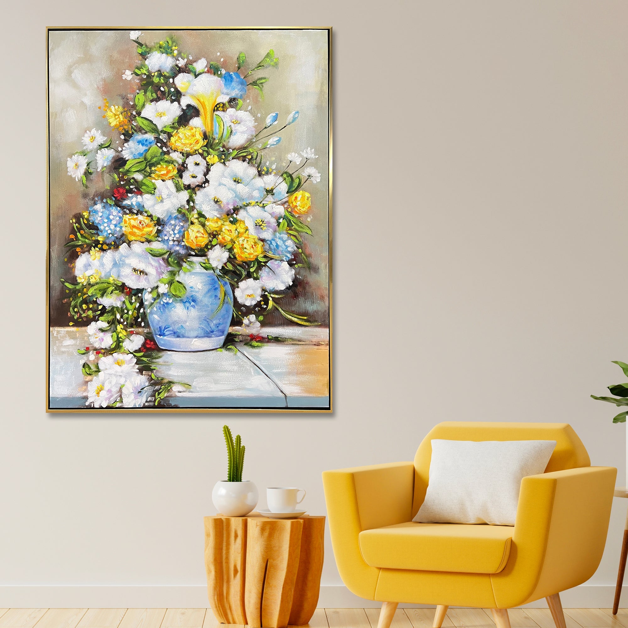 Blossoming Joy Wall Art Hand Wall Decor Paintings for Home (With outer Floater Frame) (34x45.5 Inches)