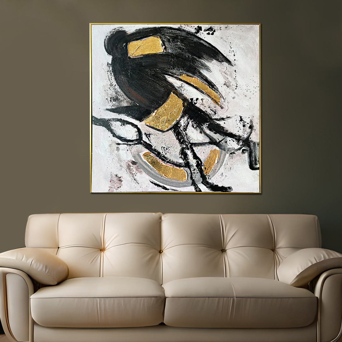 Golden Abstract Modern 100% Hand Painted Decorative Wall Painting Art (40 x 40 Inches)