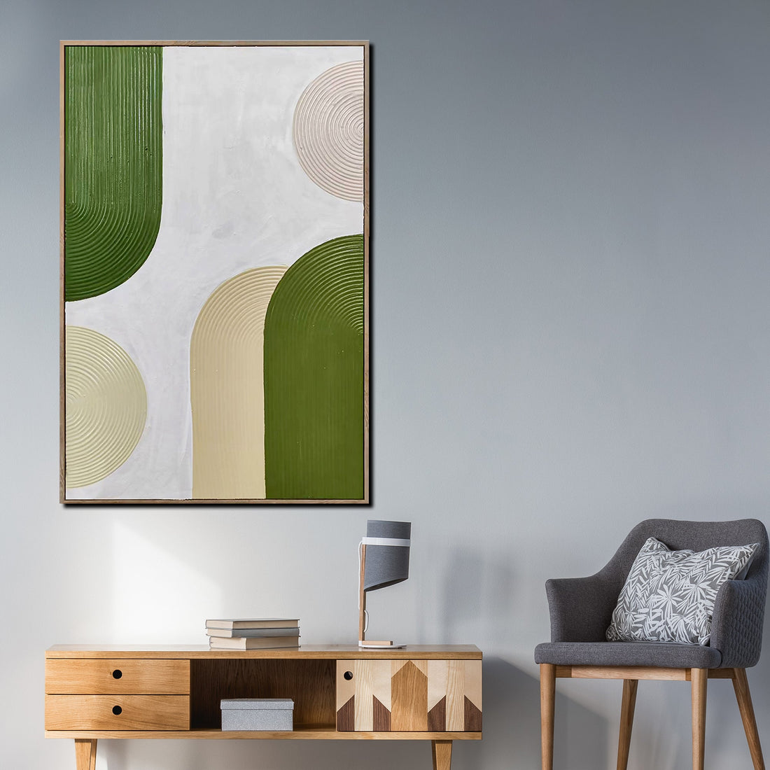 Retro Green Vibes Wall Hand Paintings for Home ( 32 x 47 Inches )
