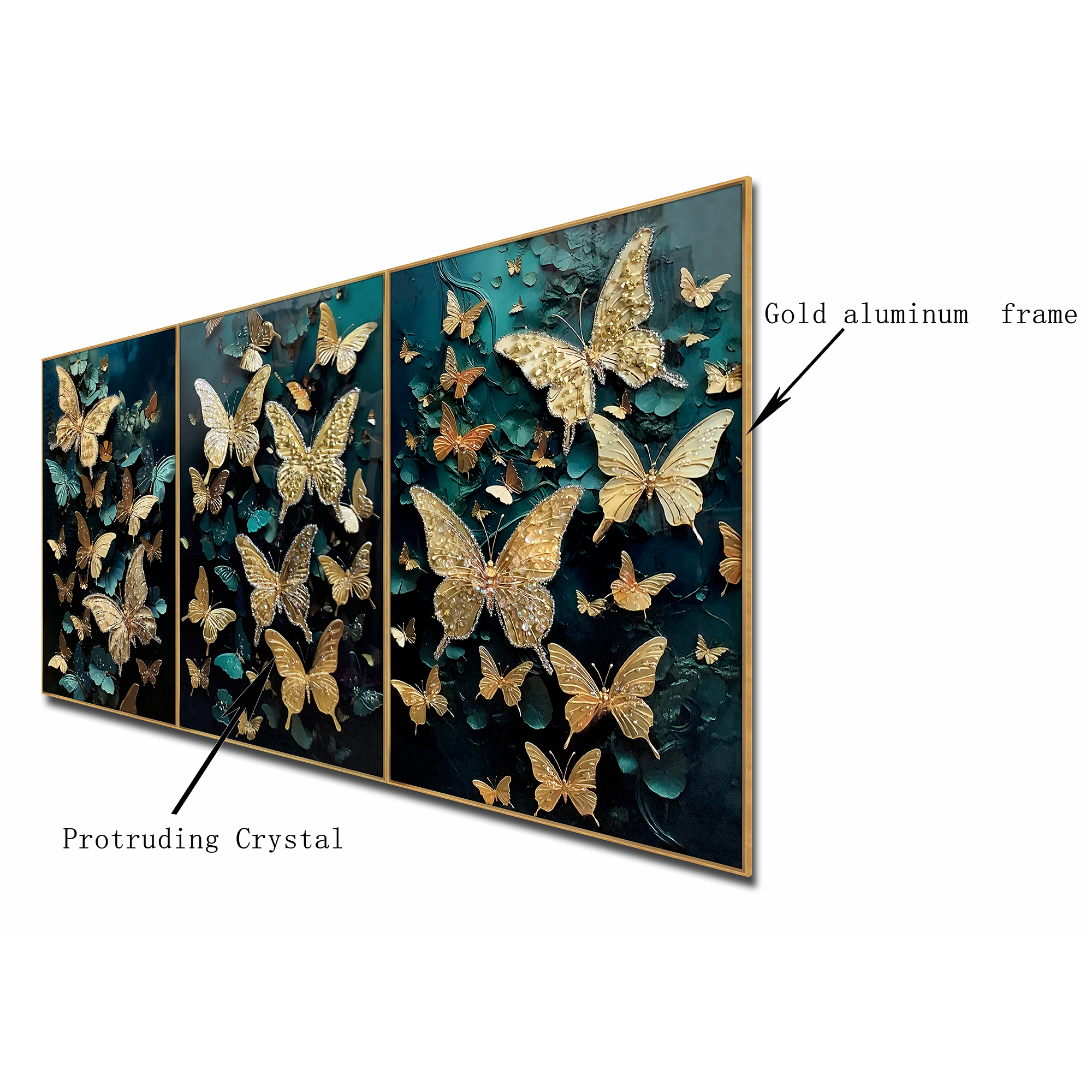 Fluttering Dreams of Butterfly Crystal Glass Decorative Wall Painting for Home Decor - Set Of 3