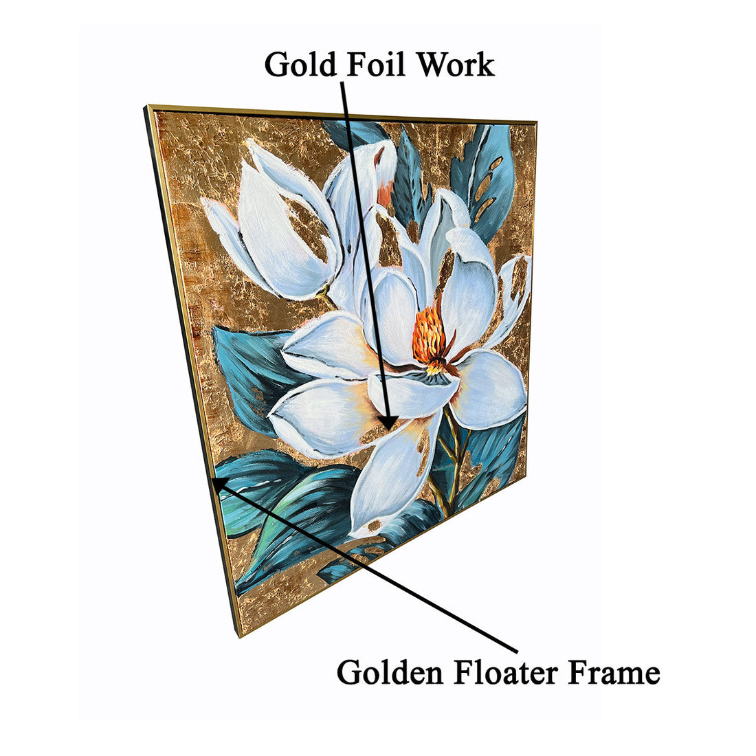 Flower Power Handpainted Wall Paintings For Living Room & Wall Decoration Items (With outer Floater Frame) (40 x 40 Inches)
