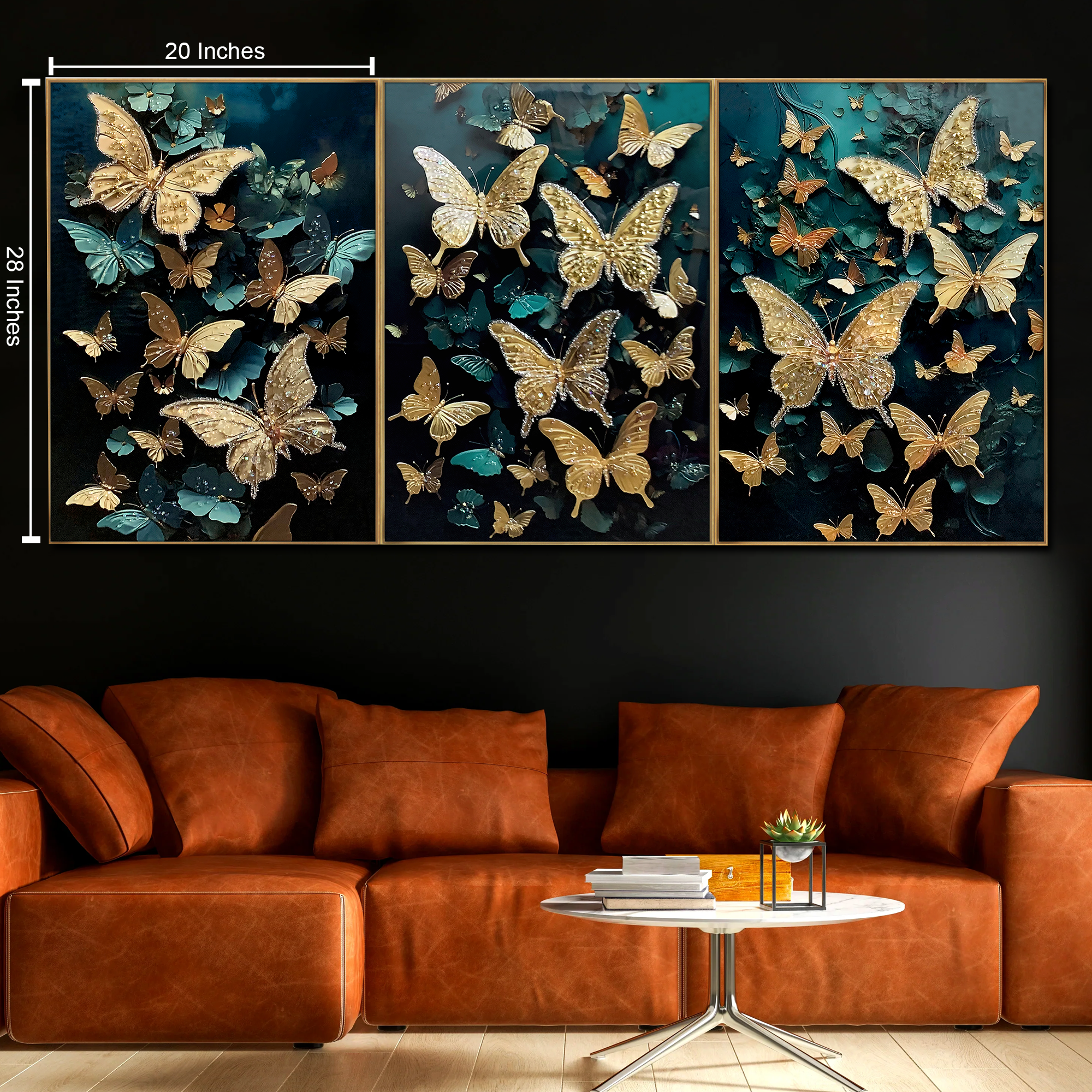 Fluttering Dreams of Butterfly Crystal Glass Decorative Wall Painting for Home Decor - Set Of 3