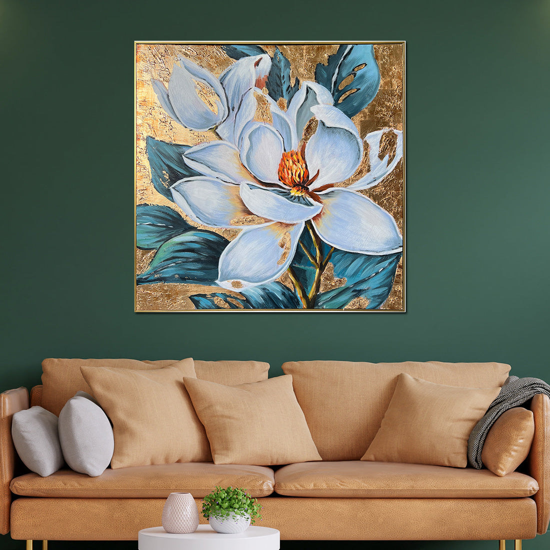 Flower Power Handpainted Wall Paintings For Living Room & Wall Decoration Items (With outer Floater Frame) (40 x 40 Inches)