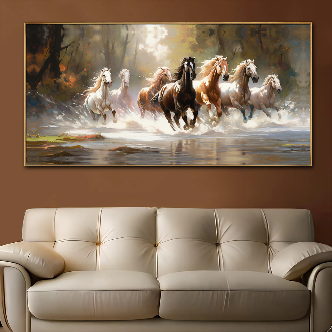 Strength of the Seven Running Horses Canvas Painting (Medium)
