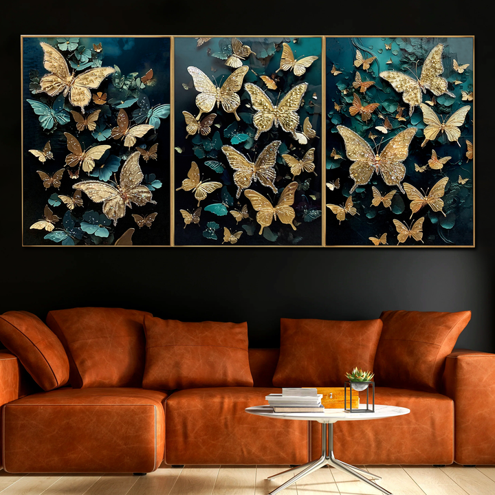 Fluttering Dreams of Butterfly Crystal Glass Decorative Wall Painting for Home Decor - Set Of 3
