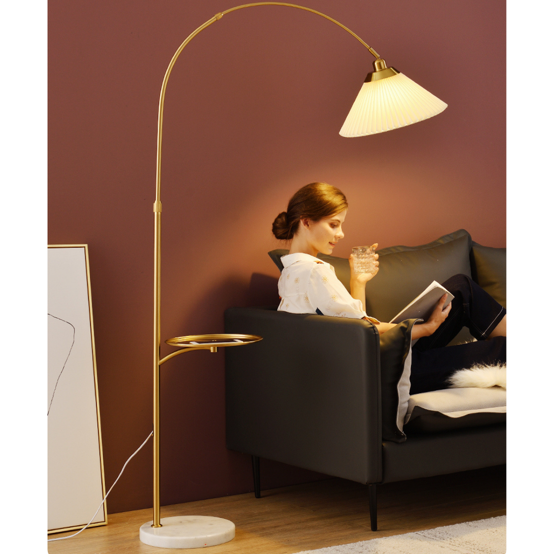 The Bay Area Arc Shaped Floor Lamp and Accent Table ( With Wireless Charging Table)