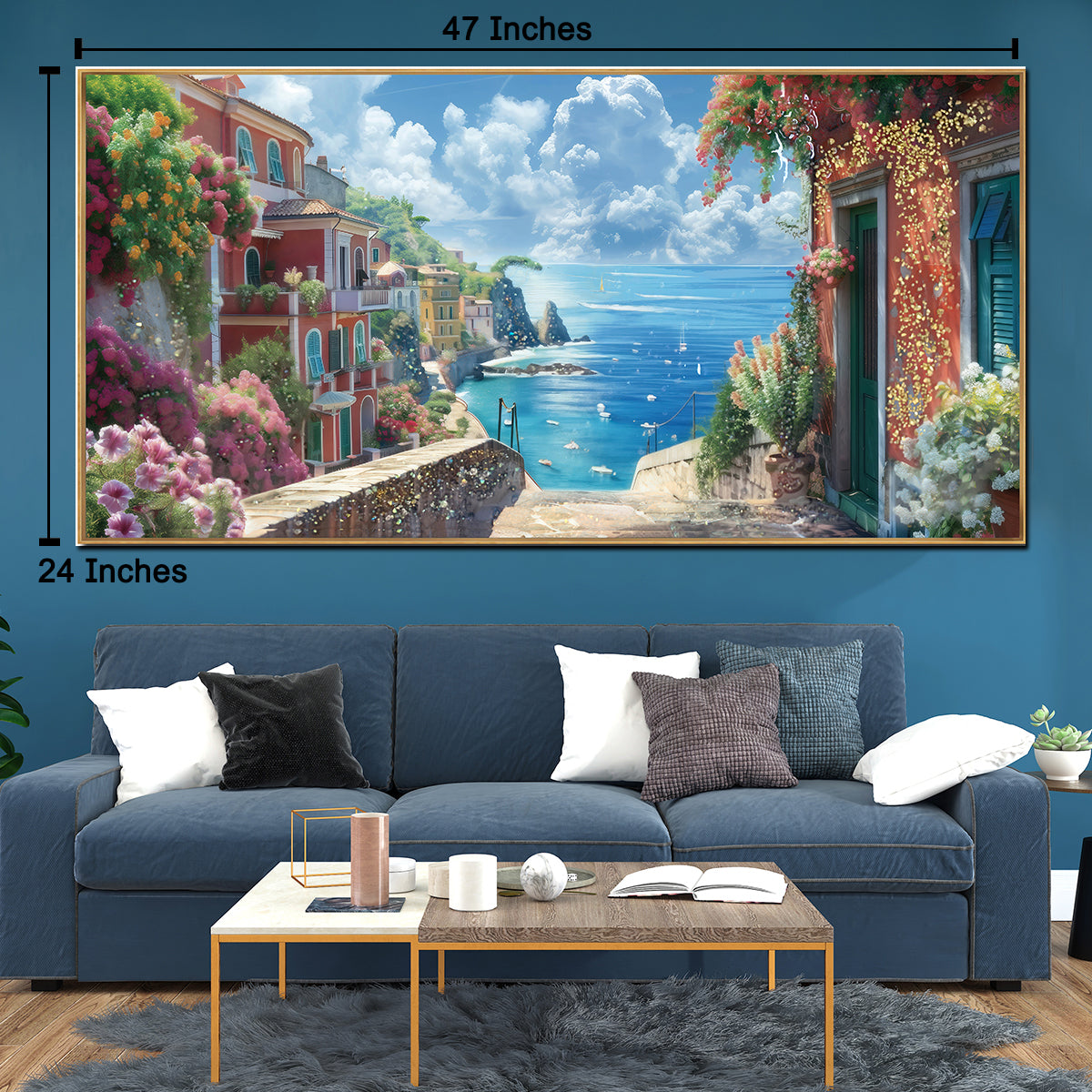 Mediterranean Garden Promenade  Crystal Glass Colorful Paintings for Living Room