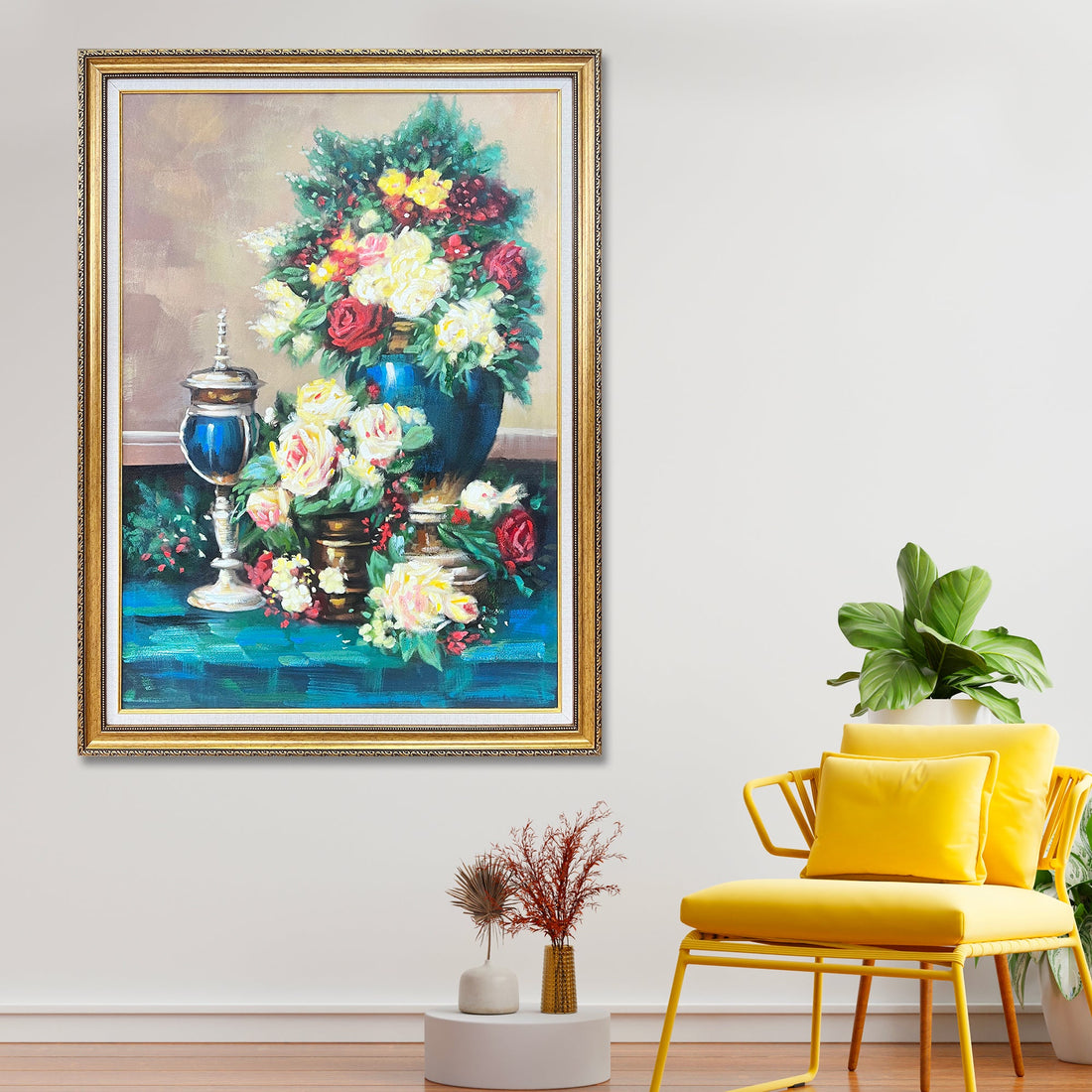 Rose Garden Glow 100% Decorative Hand painting for Home Decor (With Outer Floater Frame) (34x45.5 Inches) (Vitorian Frame)