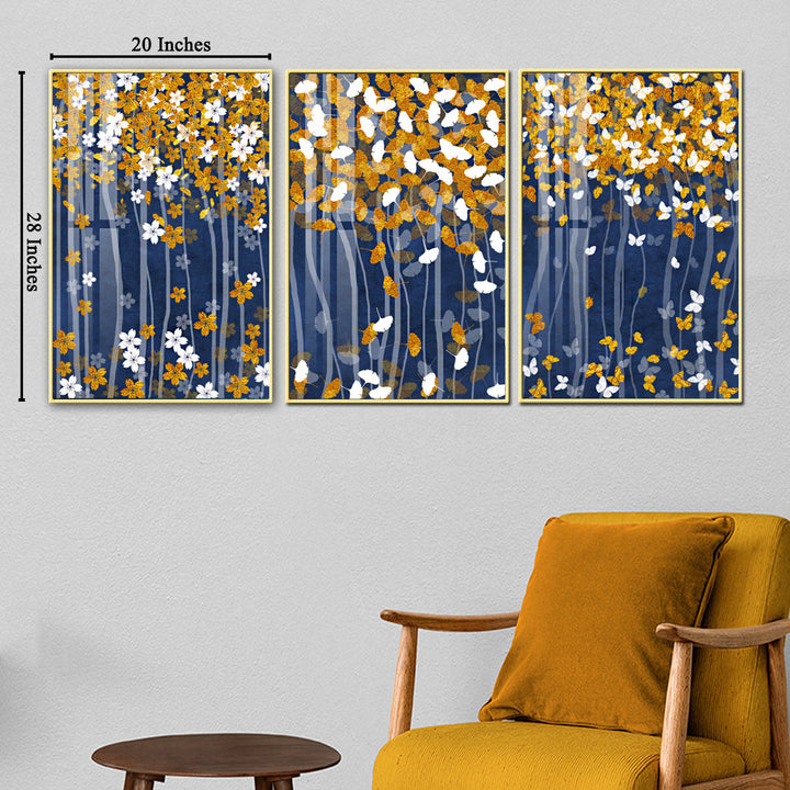 Gilded Blues Abstract Framed Canvas paintings - Set of 3