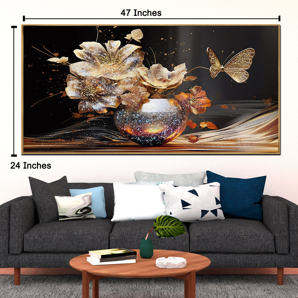 Golden Nocturne Bouquet Crystal Glass Framed Wall Paintings For Home & Wall Decoration items