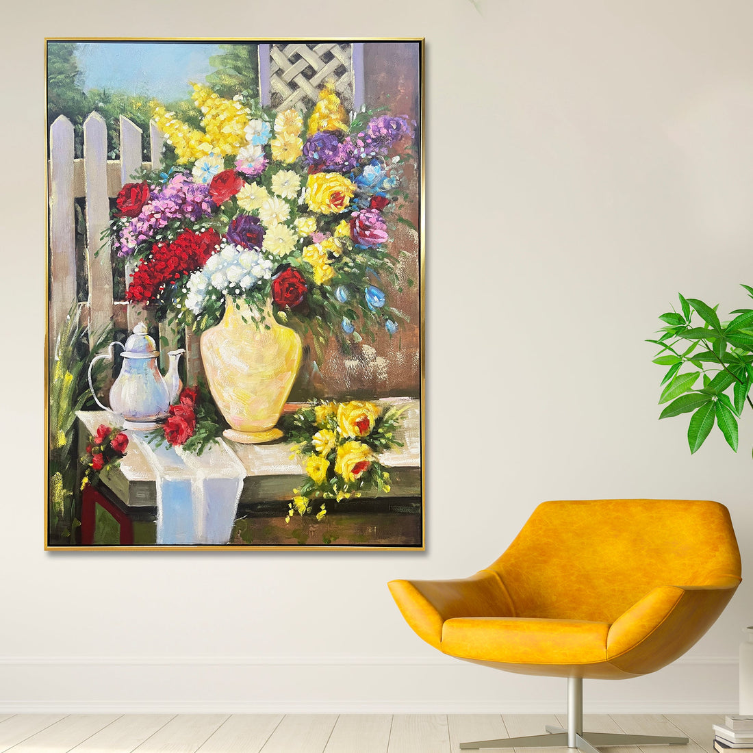 Garden Blossom Delight Hand Wall Decor Paintings for Home (With outer Floater Frame) (34x45.5 Inches)
