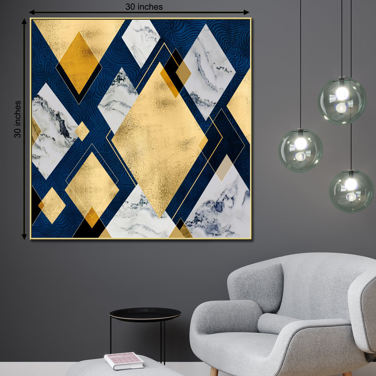 3D Geometric  Rhombus Framed Canvas Painting for Living Room