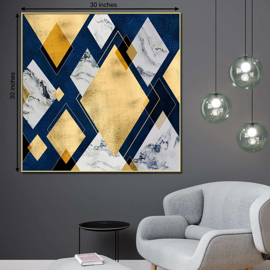 3D Geometric  Rhombus Framed Canvas Painting for Living Room
