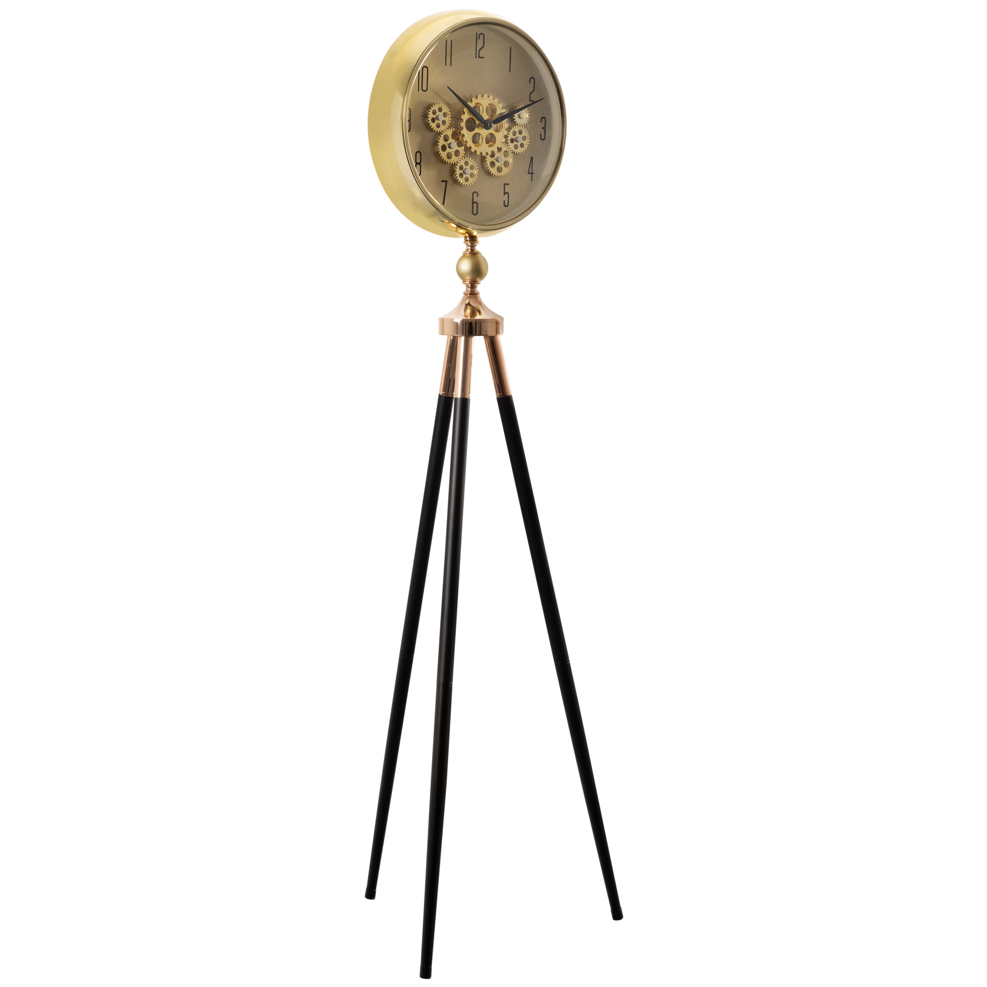 Momentum Dial Tripod Base Luxury Designer Clock With Moving Gear Mechanism