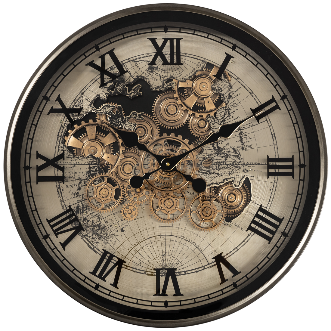 Phantom Dial Luxury Designer Wall Clock For Living Room With Moving Gear Mechanism Buy Wall Clock Online - Big (Black) (Steel Body)
