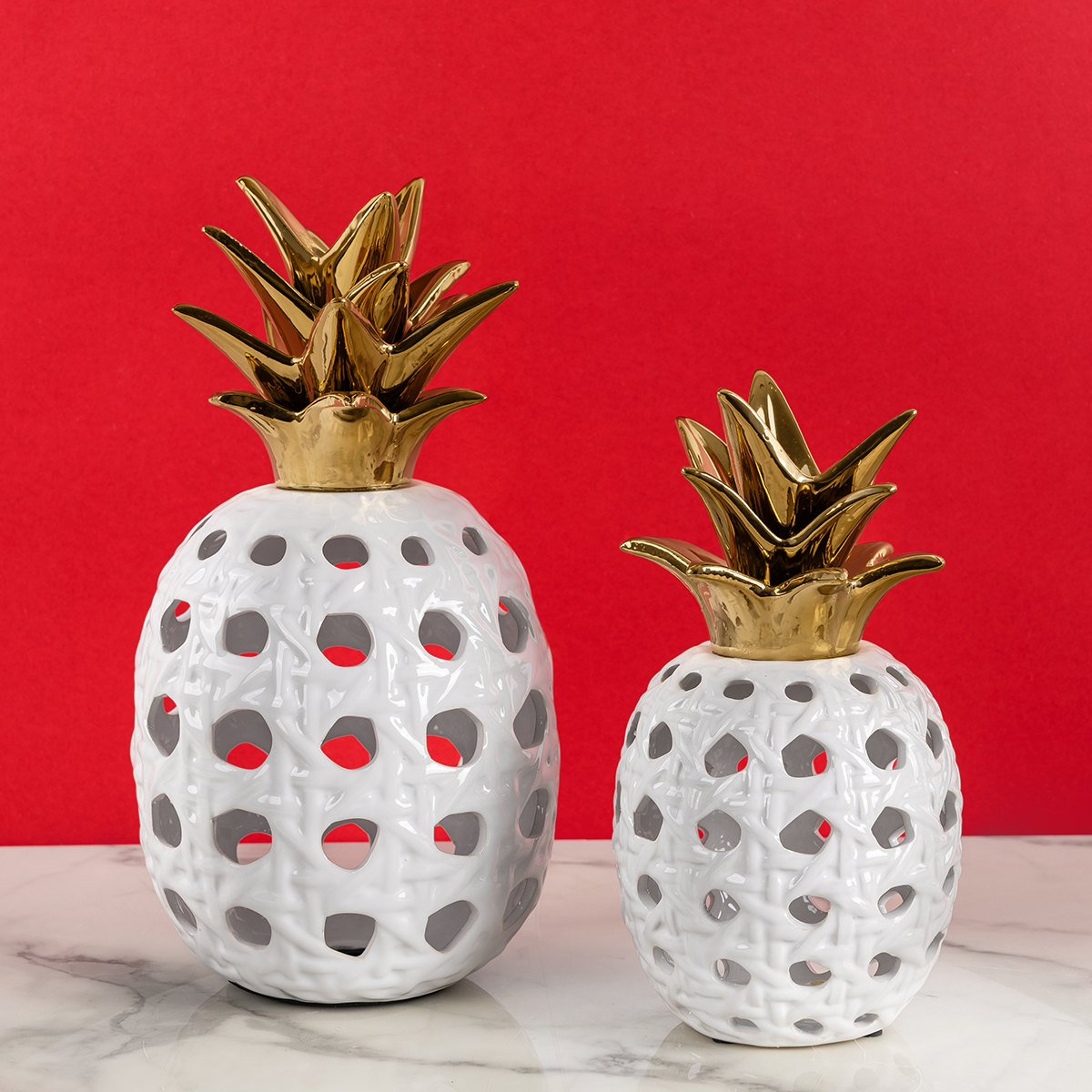 Golden Crown Pineapple Decorative Ceramic Vase & Home Decoration Items - Pair
