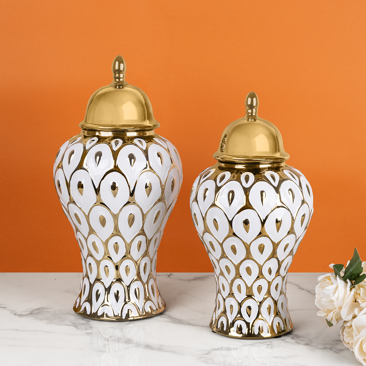 Peacock Elegance Decorative Ceramic Vase & Showpiece – Pair