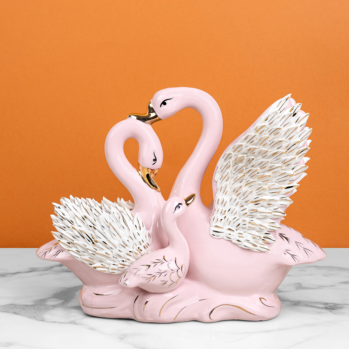 Swan Family Sculpture and Ceramic Decorative Showpiece for Home Decor