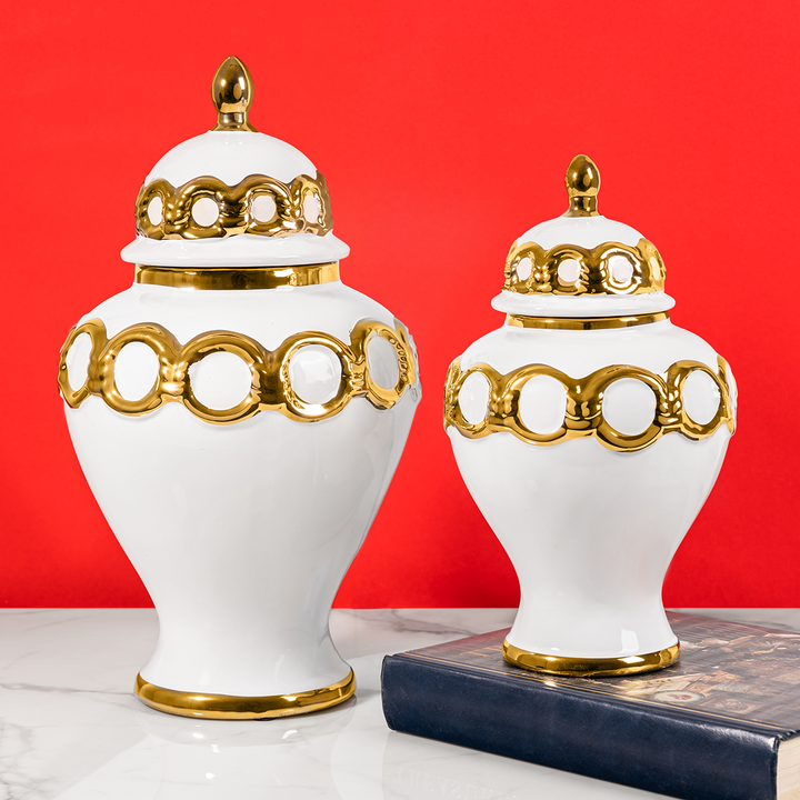 Gilded Blossom Ceramic Vase & Home Decoration Items - Set Of 2
