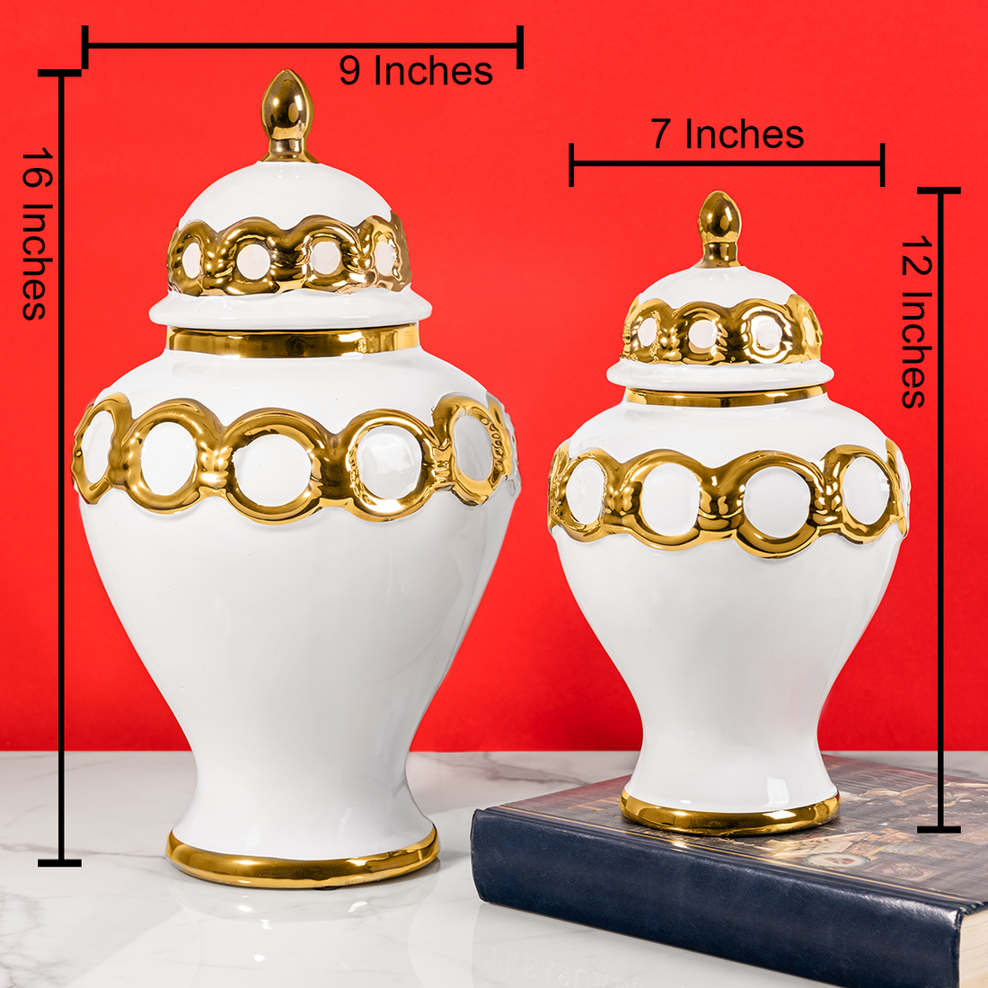 Gilded Blossom Ceramic Vase & Home Decoration Items - Set Of 2