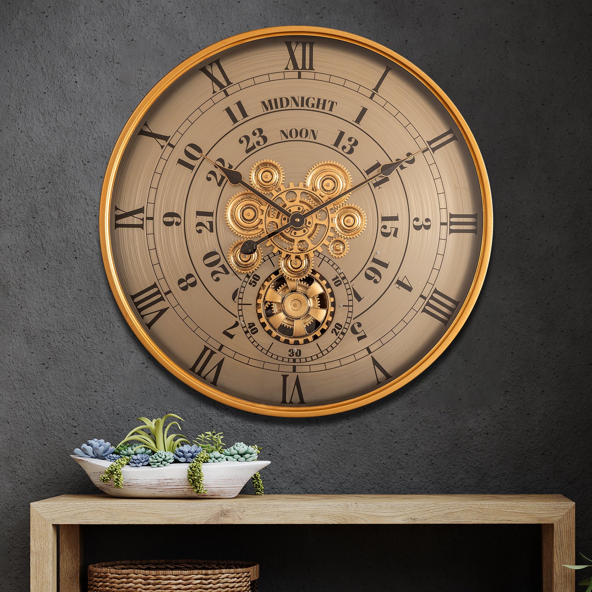 Milestone Marker Luxury Designer Wall Clock For Living Room With Moving Gear Mechanism Buy Wall Clock Online (Steel Body)