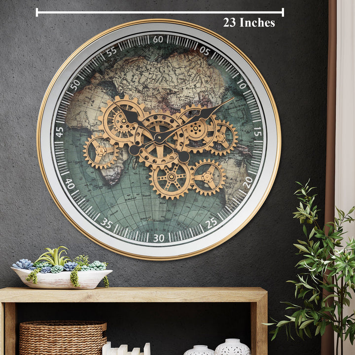 Timeless World Luxury Designer Wall Clock For Living Room With Moving Gear Mechanism Buy Wall Clock Online - BIG (Steel Body)