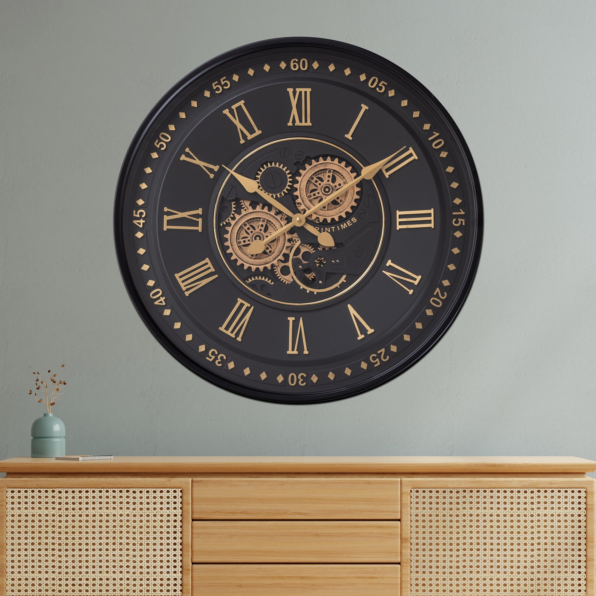 Midnight Dial Luxury Designer Wall clocks for the Home With Moving Gear Mechanism (Steel Body)
