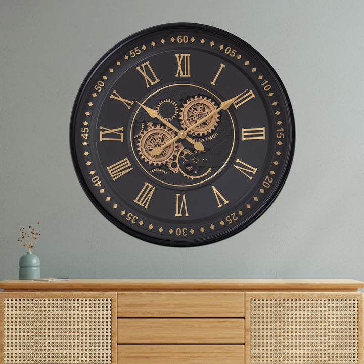 Midnight Dial Luxury Designer Wall clocks for the Home With Moving Gear Mechanism (Steel Body)