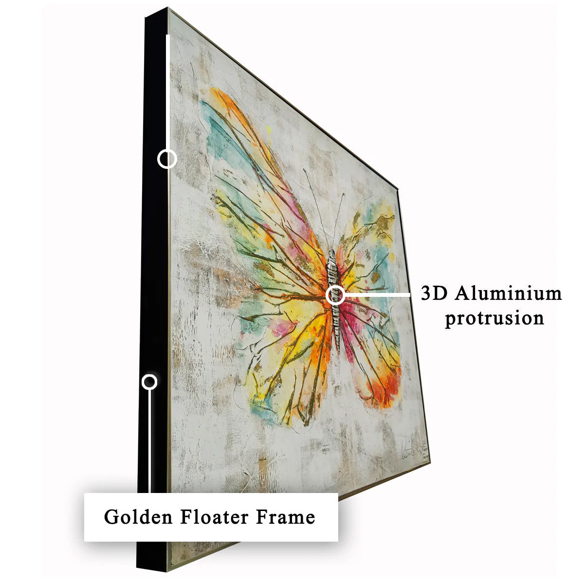 Float like a Butterfly 100% Hand Wall Painting For Home (outer Floater Frame ) (40 x 40 Inches)