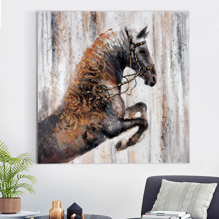 The Jumping Stallion 100% Hand Painted Oil Paintings For Home & Wall Decoration Items (48 x 48 Inches)
