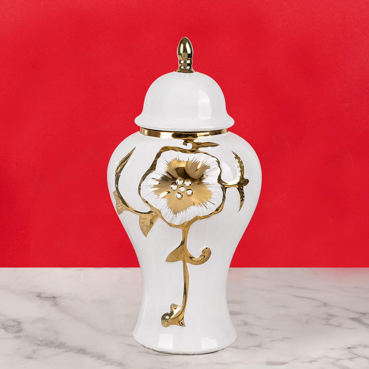 Verdant Gold Harmony Ceramic Vase & Showpiece – Medium