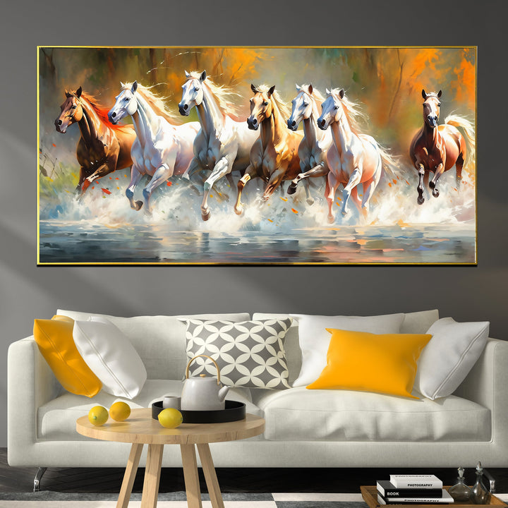 Seven Running Horses Whisper in the Wind Canvas Painting (Medium)