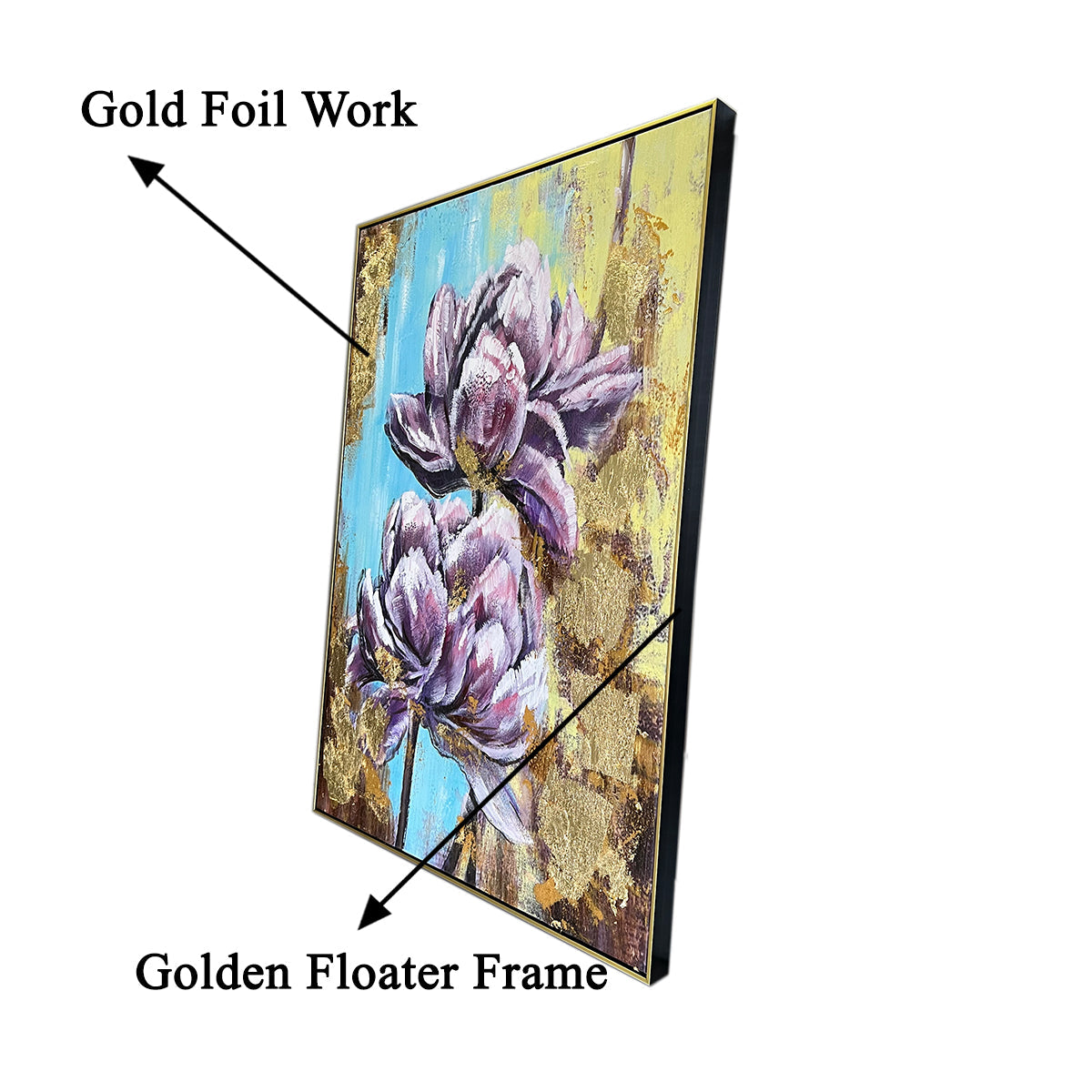 Vibrant Meadow Nature 100% Hand Painted Wall Art Paintings(With outer Floater Frame) (48 x 36 Inches)