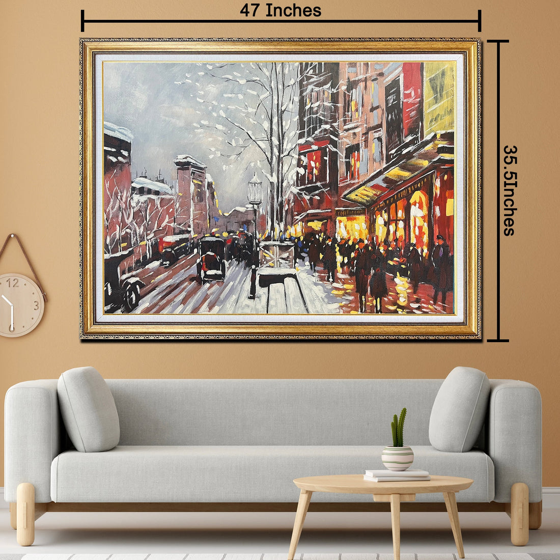 An English Evening Hand painted Wall Art (With Outer Floater Frame) (47x36 Inches) (Victorian Frame)