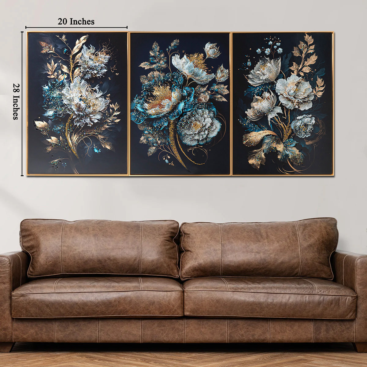 Heavenly Flora Crystal Glass Decorative Wall Painting for Home Decor - Set of 3