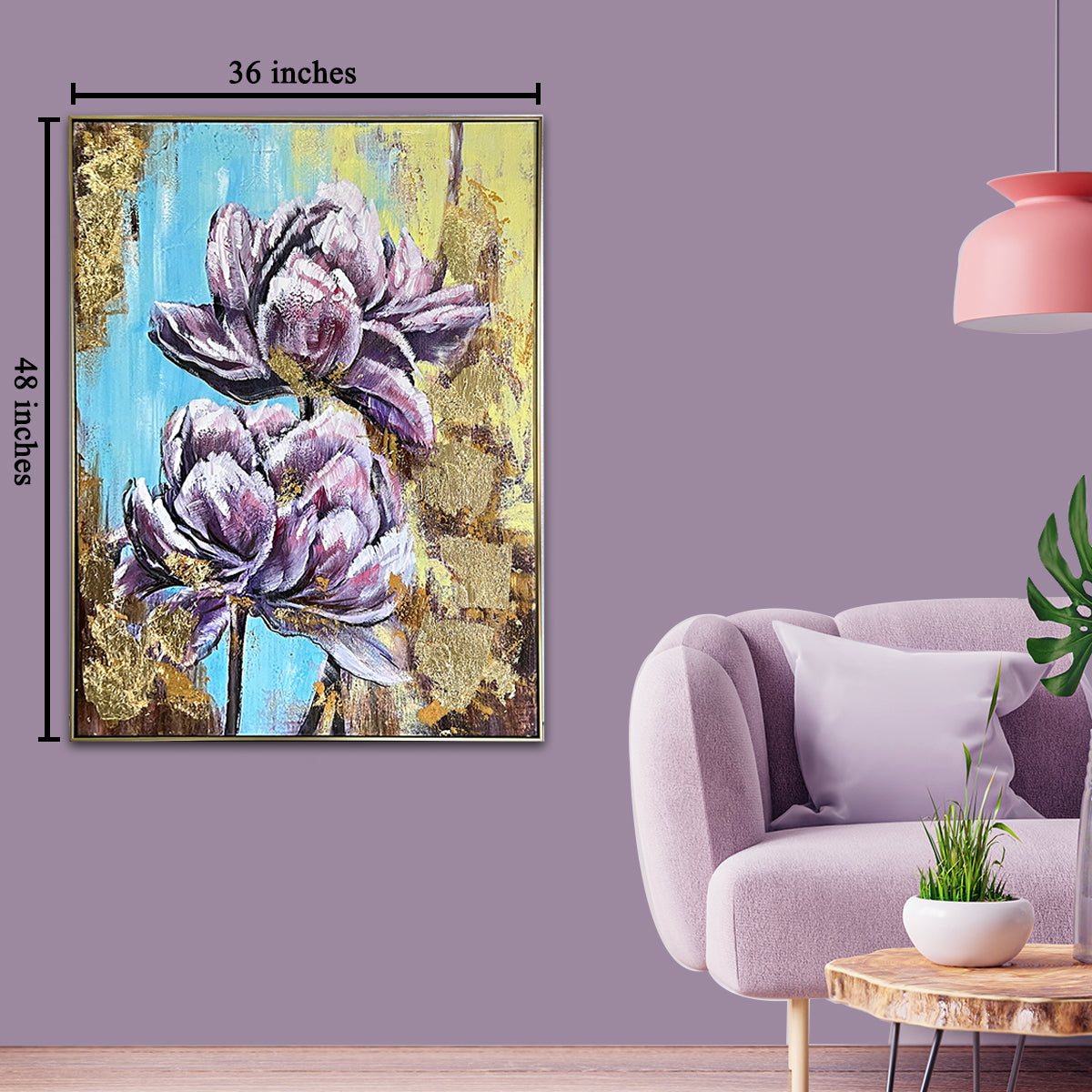 Vibrant Meadow Nature 100% Hand Painted Wall Art Paintings(With outer Floater Frame) (48 x 36 Inches)