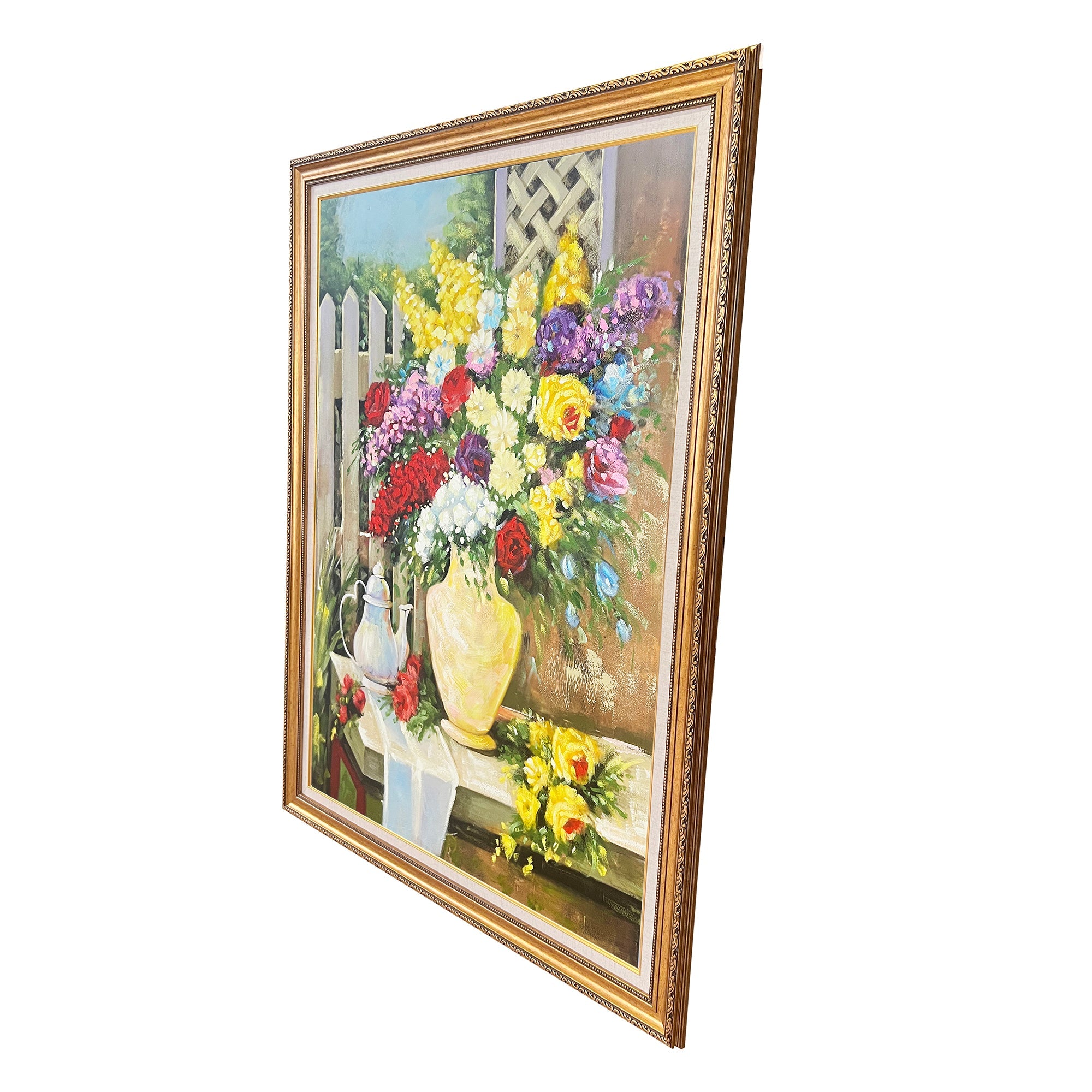 Garden Blossom Delight Hand Wall Decor Paintings for Home (With outer Floater Frame) (34x45.5 Inches) (Victorian Frame)
