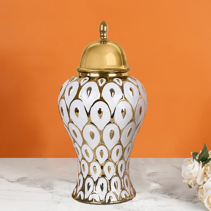 Peacock Elegance Decorative Ceramic Vase And Showpiece - Medium