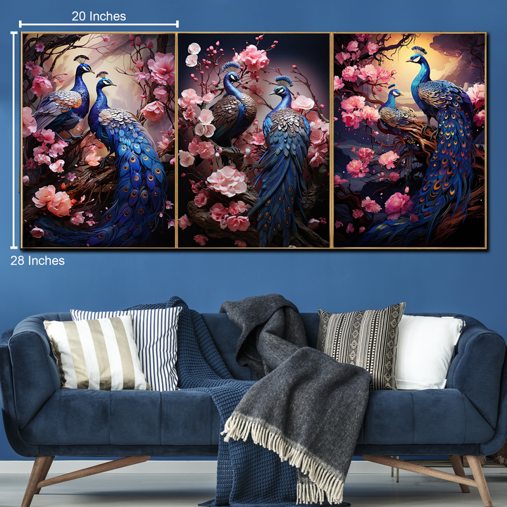 Harmonious Peacock Symphony Canvas paintings - Set Of 3