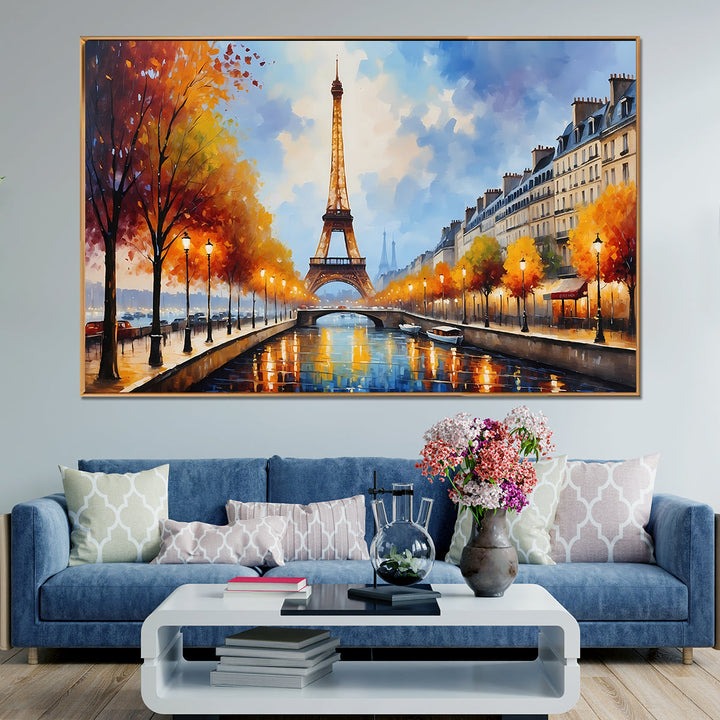 Golden Paris Riverside Canvas Wall Paintings