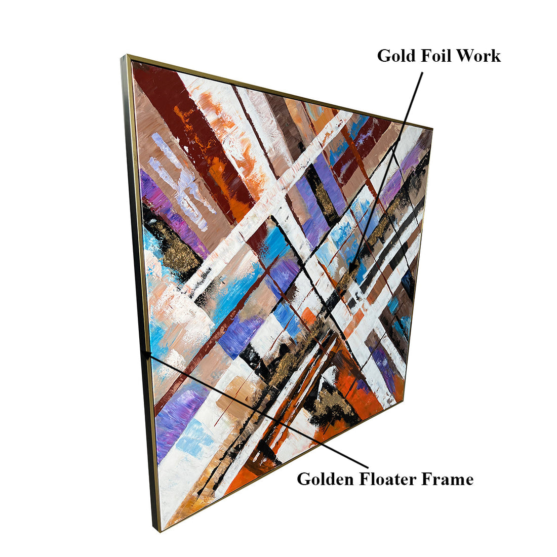 Blissful Brushstrokes  Hand wall Painting For Home (With outer Floater Frame) (40 x 40 Inches)