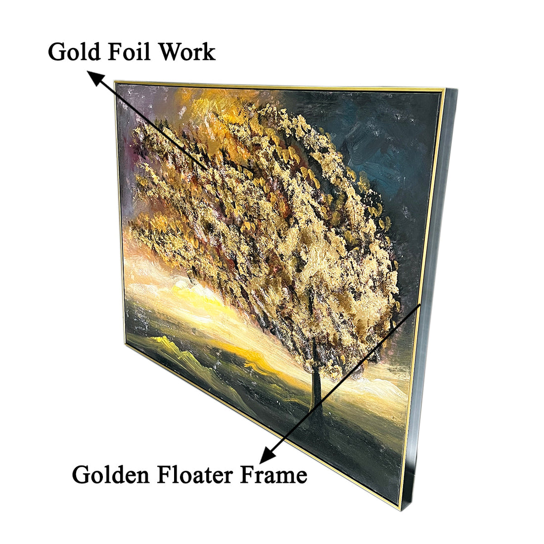 Golden Petals 100% Hand Wall Painting For Home (With Outer Floater Frame) (48 x 36 Inches)