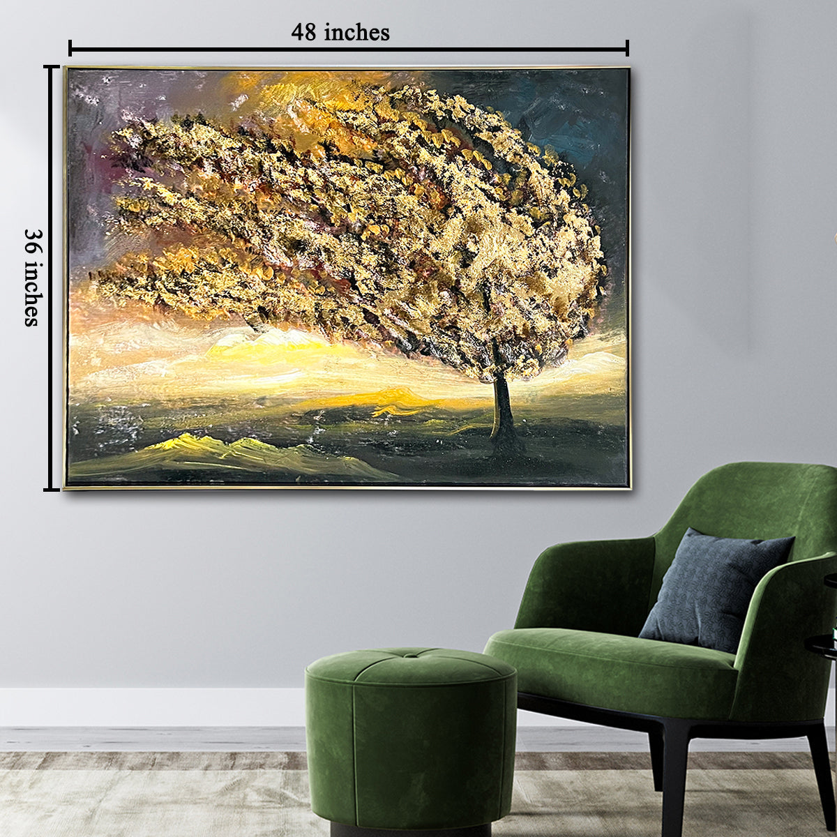 Golden Petals 100% Hand Wall Painting For Home (With Outer Floater Frame) (48 x 36 Inches)