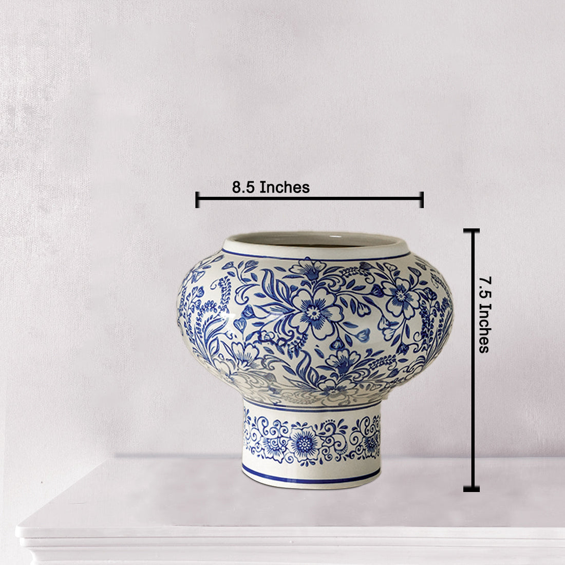 Blue Floral Harmony  Indoor Planter for Home - Medium