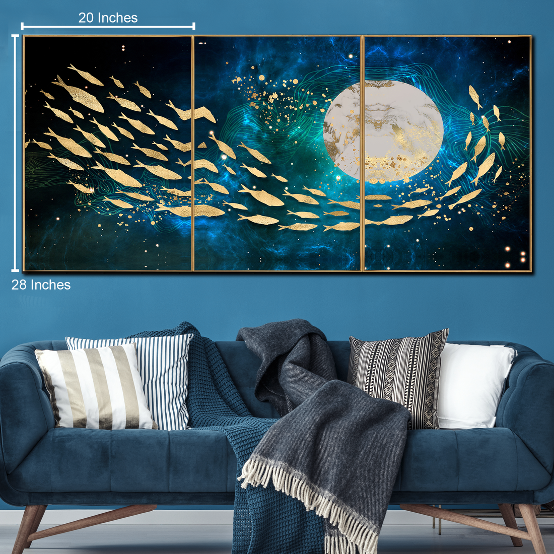 Galactic Swim Abstract Canvas Painting Modern Art - Set of 3