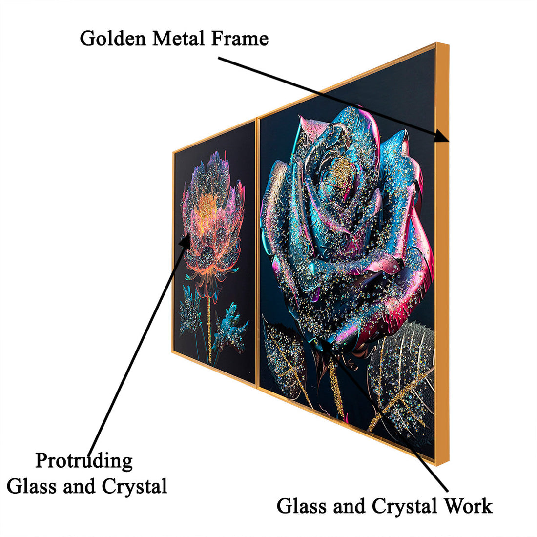 Ethereal Blooms Crystal Glass Wall Decoration items - Set of 2